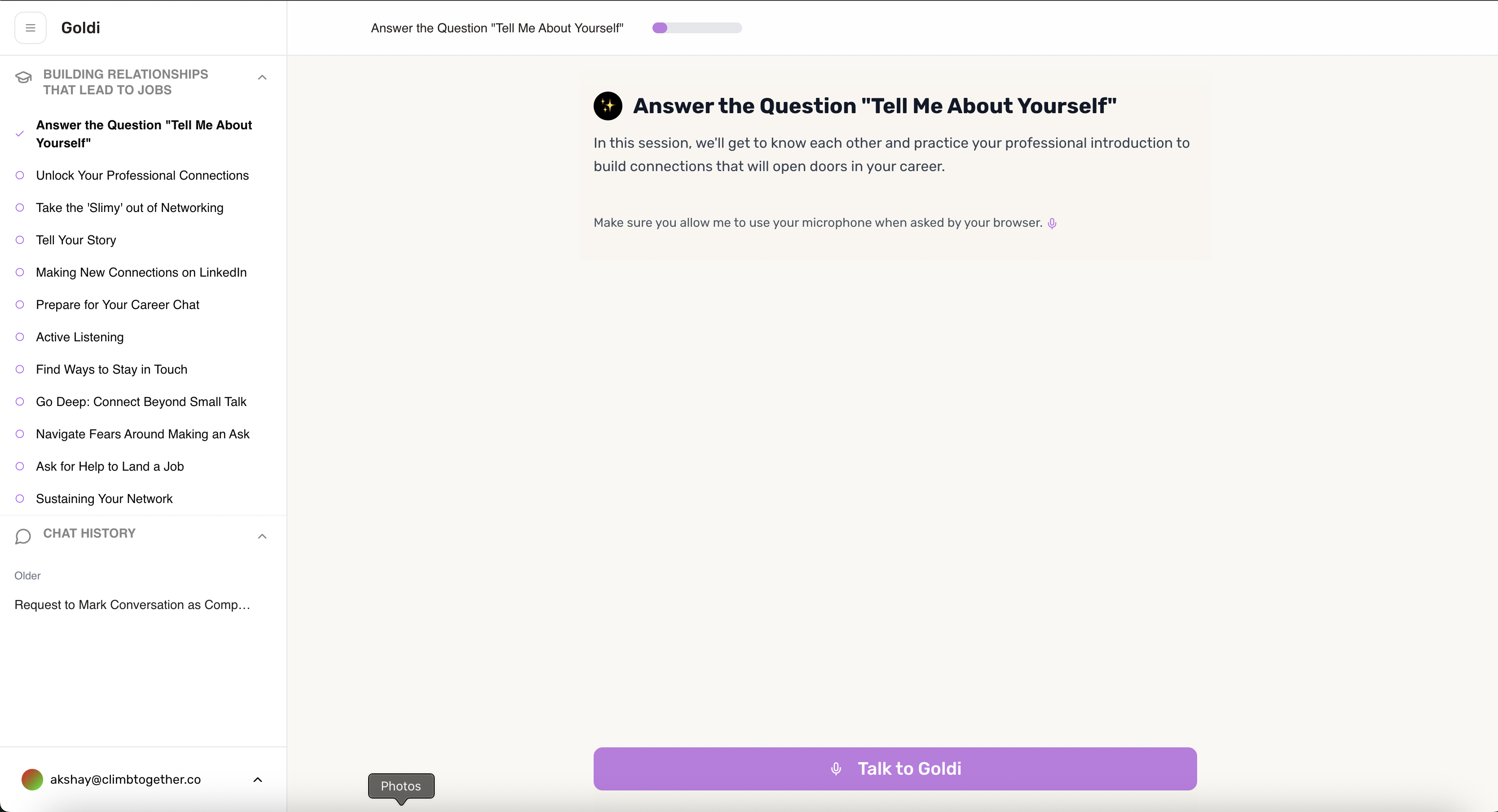 Goldi - AI Career Assistant Screenshot